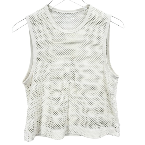 Lululemon Tops - Lululemon Sweat Your Heart Out Tank Top Size 6 White Mesh Muscle Shirt